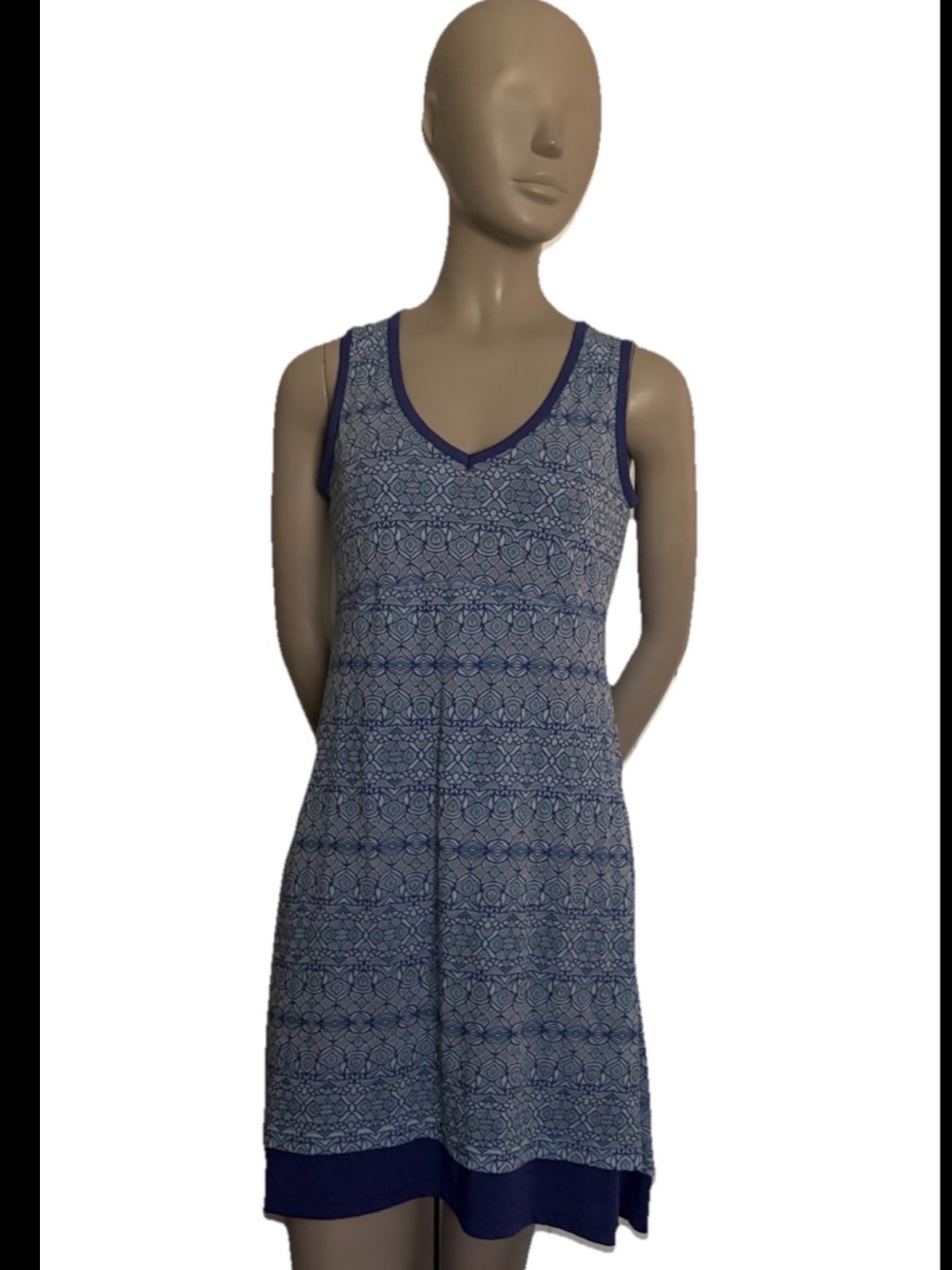 Marmot Navy & Light Blue V-Neck High-Low Dress